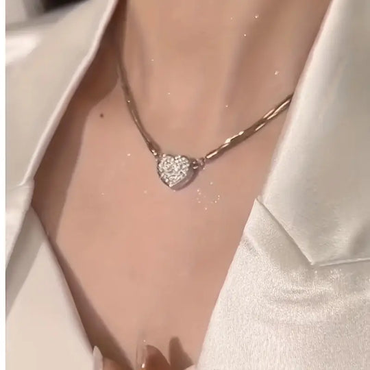 Layered Magnet Necklace with Zircon Heart