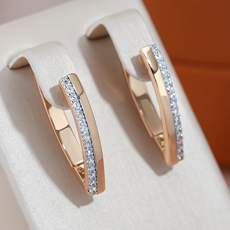 Elegant V-Shape Zirconia Hoop Earrings