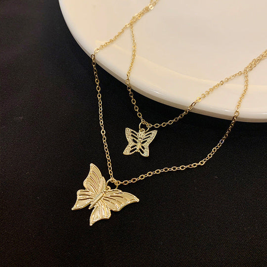 Double Layer Gold Plated Butterfly Necklace