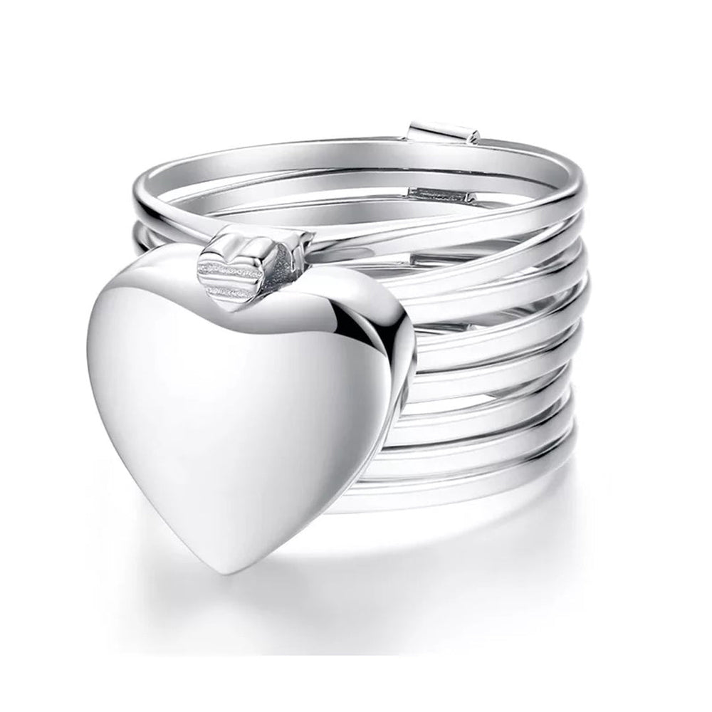 Silver Adjustable Heart Bracelet and Ring Set