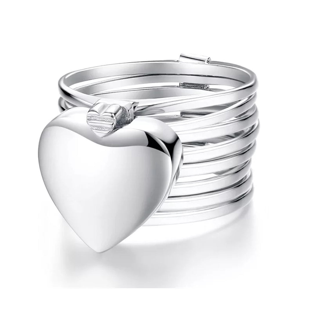 Silver Adjustable Heart Bracelet and Ring Set