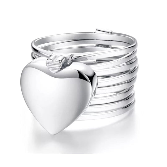 Silver Adjustable Heart Bracelet and Ring Set