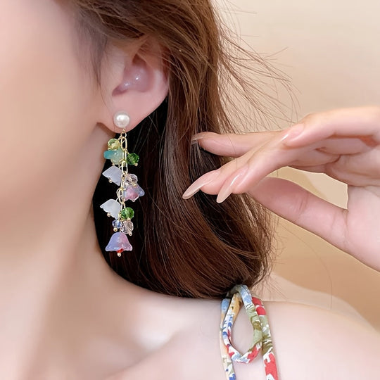 Pair of Elegant Floral Tassel Earrings
