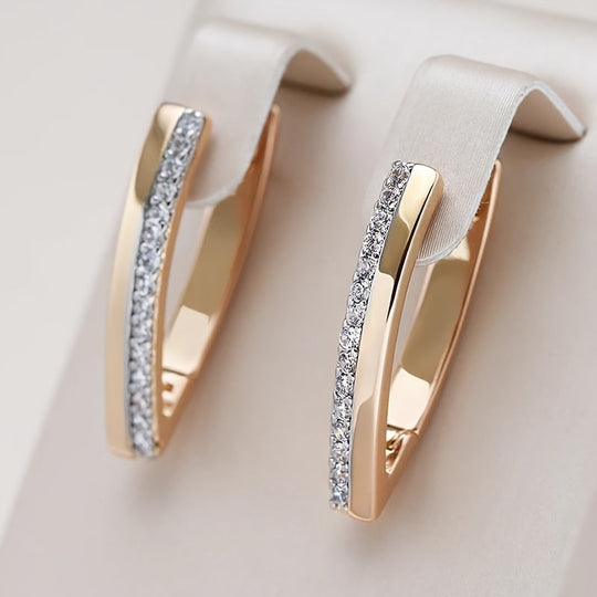 Elegant V-Shape Zirconia Hoop Earrings
