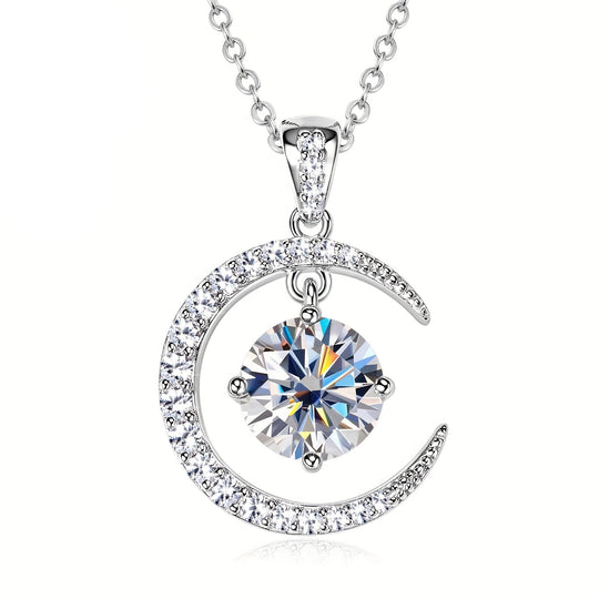 Round Moissanite Moon Sun Pendant Necklace