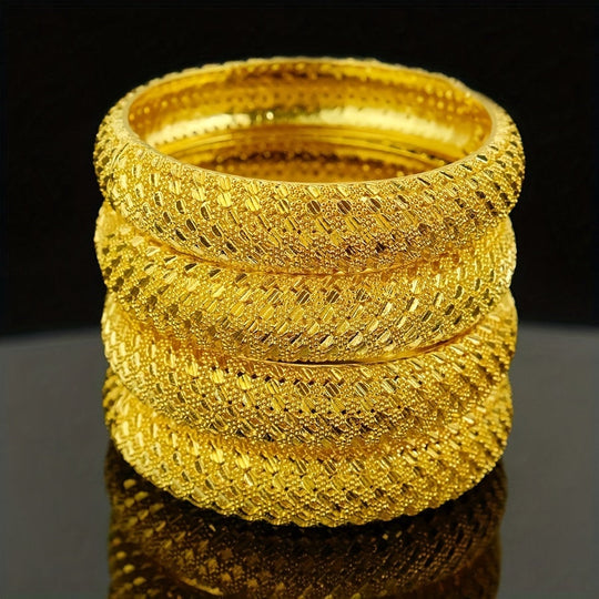 24K Gold Plated Hollow Leaf Bangle Set