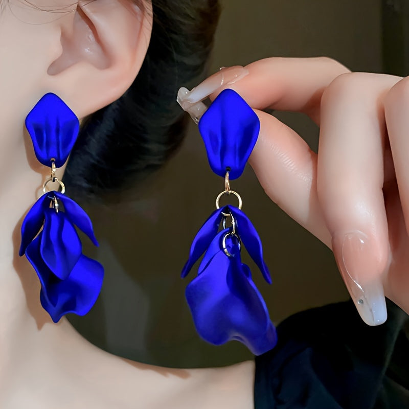 Elegant Silver Matte Petal Tassel Earrings