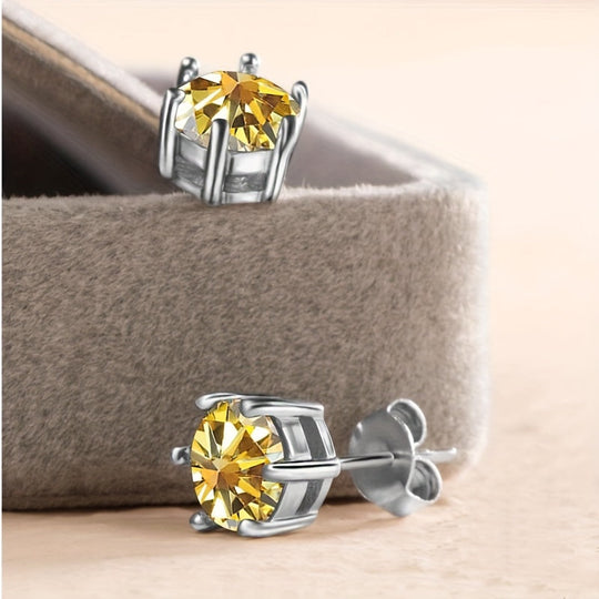 Sparkling Yellow Moissanite Stud Earrings