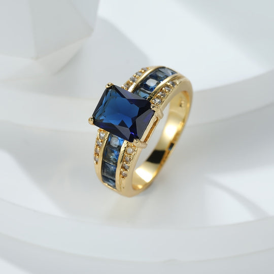 Sapphire Blue Rectangular Cut Ring