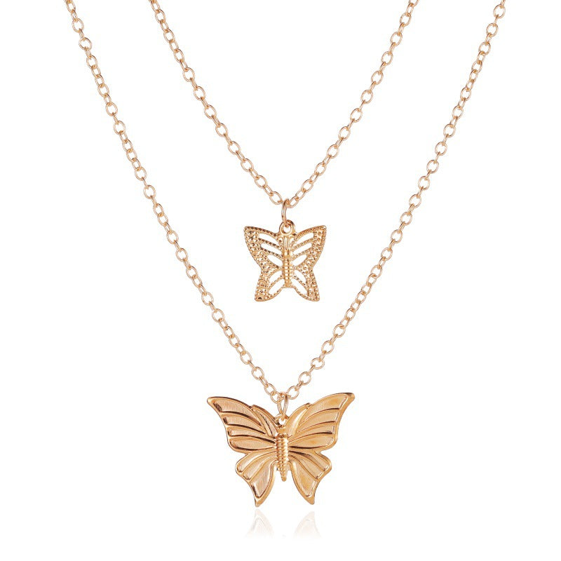 Double Layer Gold Plated Butterfly Necklace
