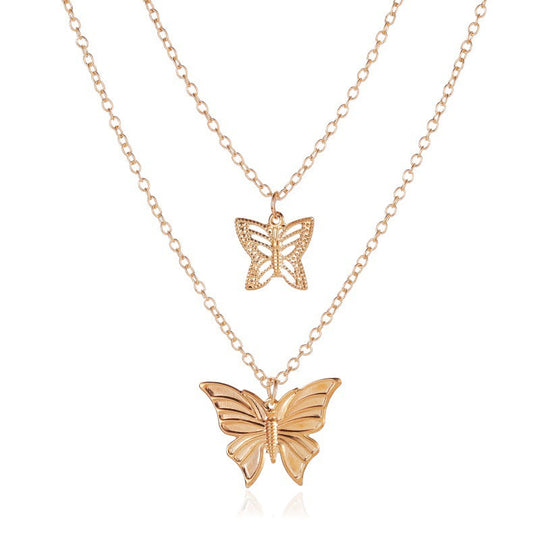 Double Layer Gold Plated Butterfly Necklace