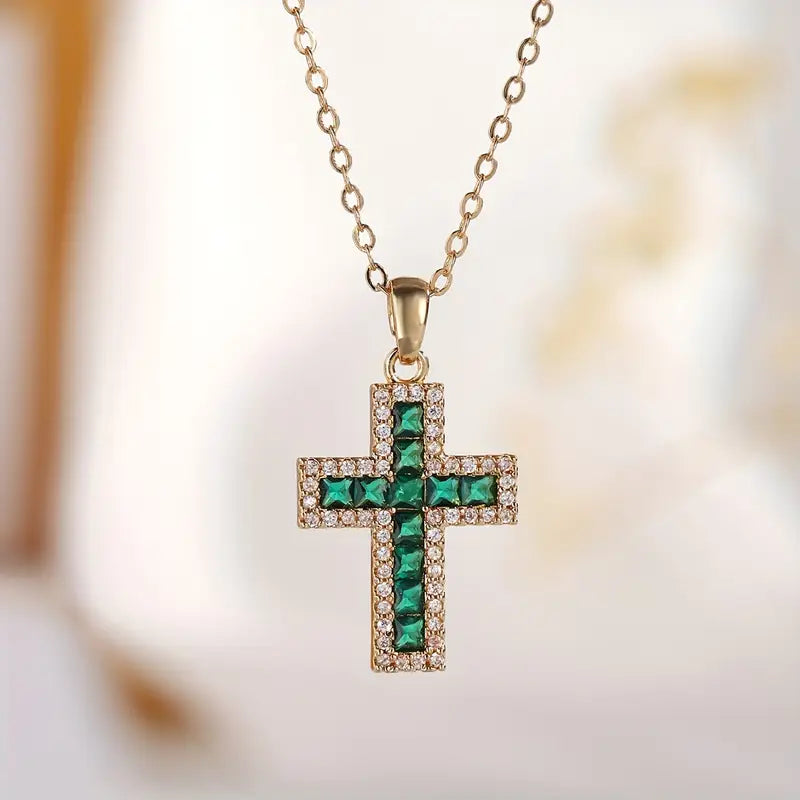 Solene Emerald Cross Gold Necklace