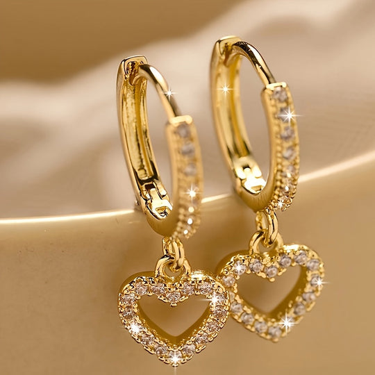 Vintage Heart Pendant Hoop Earrings