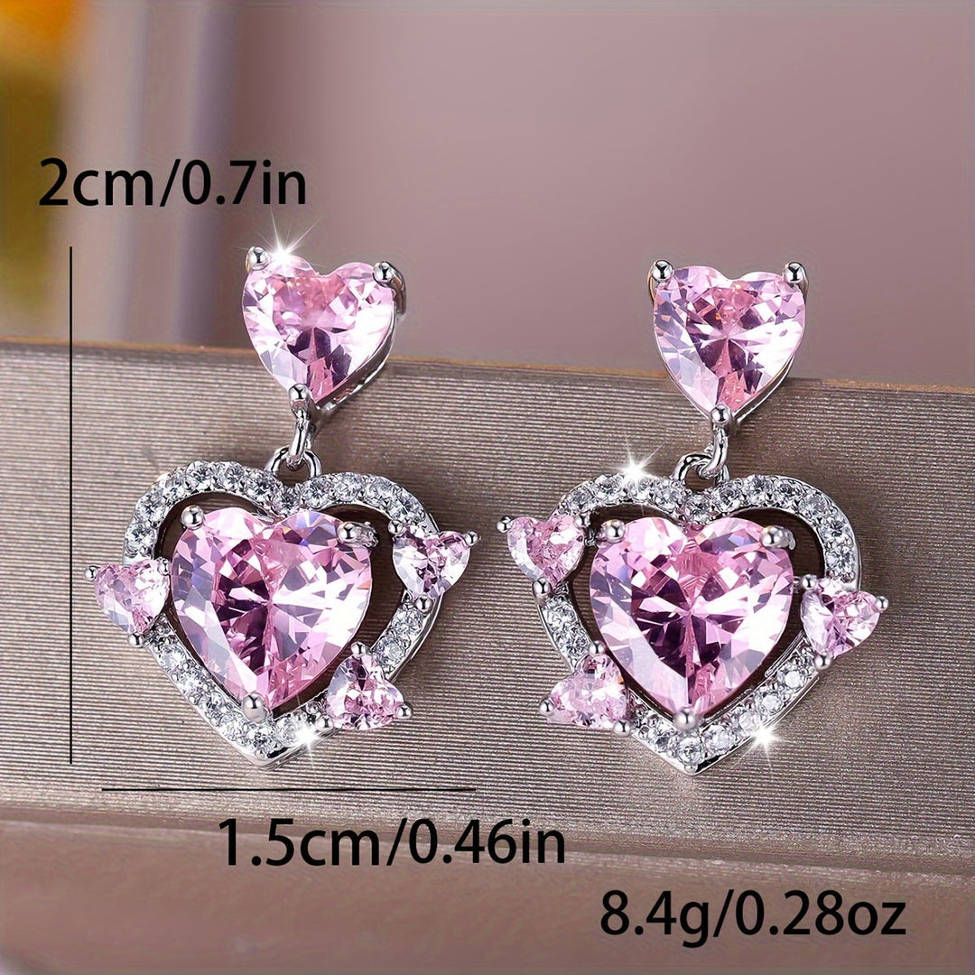 Luxurious Pink Heart Zirconia Earrings