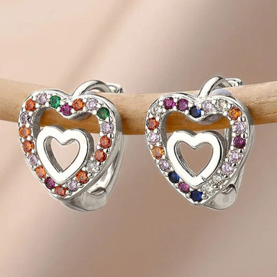 Cute Heart Inlay Zirconia Hoop Earrings