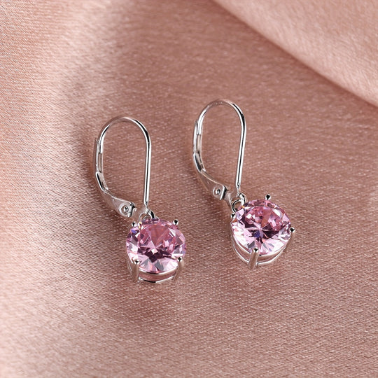 Silver Round Colorful Zirconia Earrings