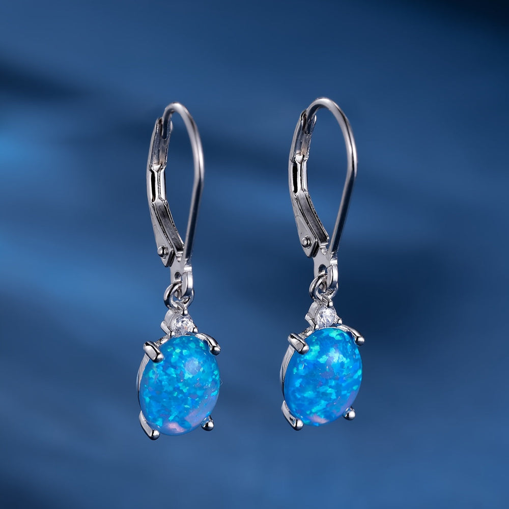 Silver Dangle Opal Earrings