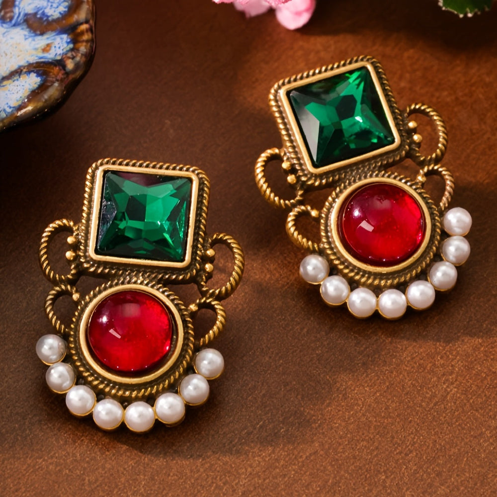 Vintage-Inspired Colorful Rhinestone Earrings