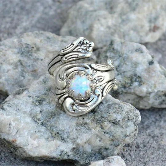 Adjustable White Opal Spoon Ring