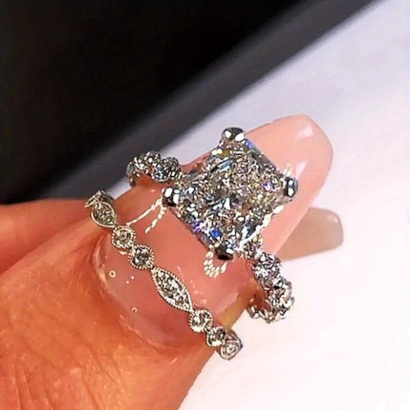 Elegant Square Cut Zirconia Ring Set