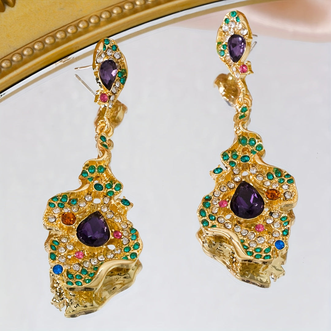 Unique Colorful Rhinestone Leaf Design Earrings
