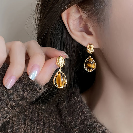 3 Pairs Elegant Brown Resin Earrings Set