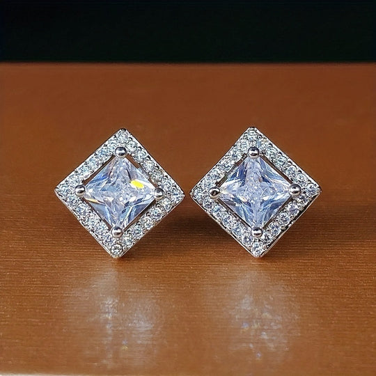 Modern Square Zirconia Stud Earrings
