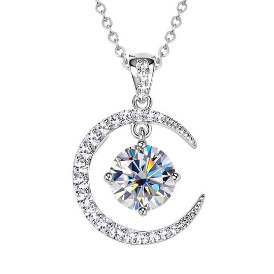 Round Moissanite Moon Sun Pendant Necklace