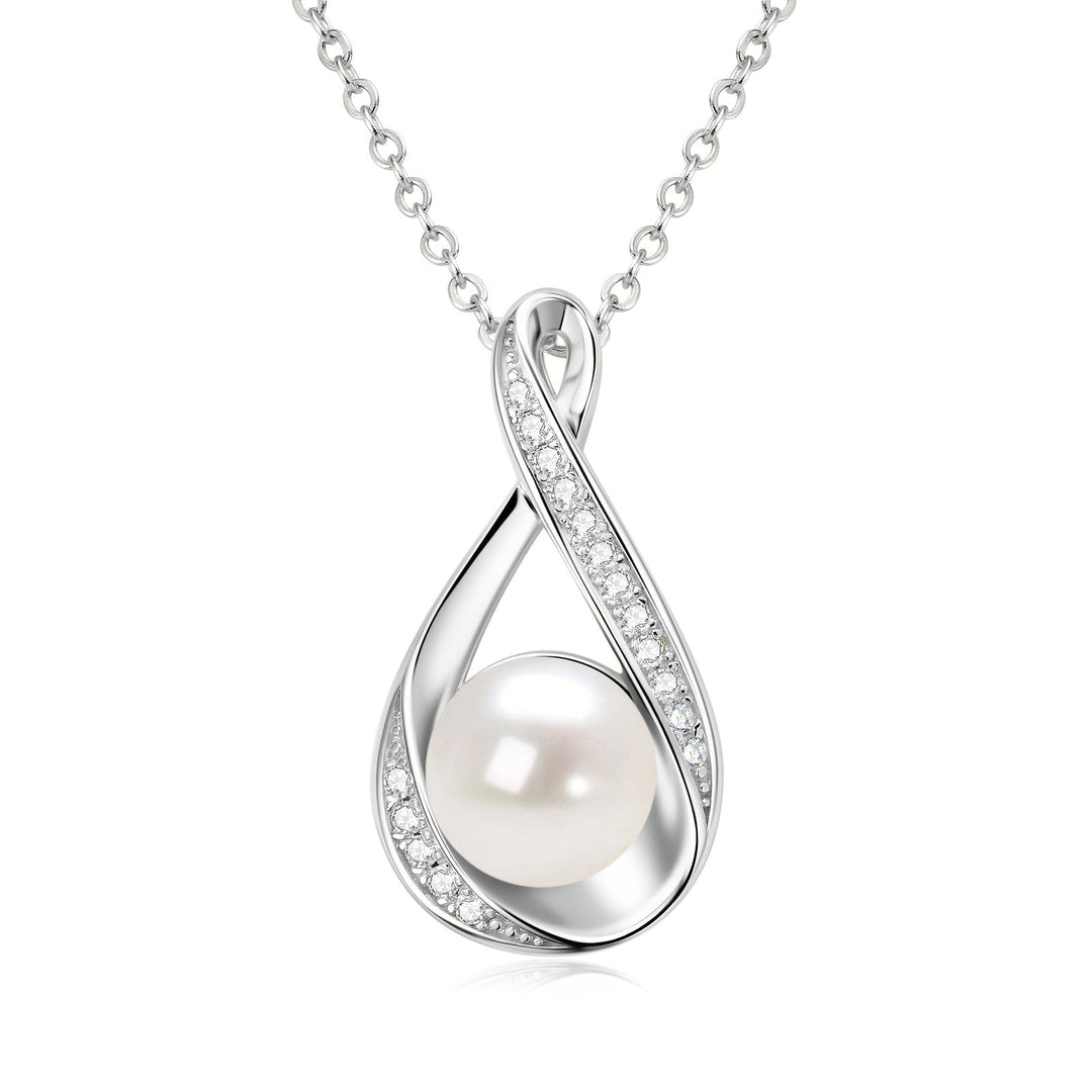Freshwater White and Moissanite Infinity Pendant Necklace