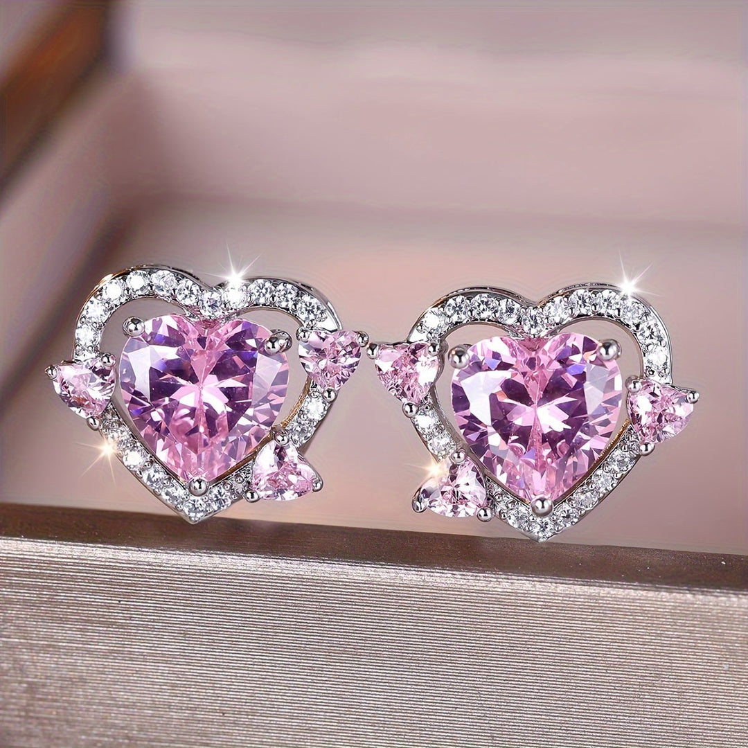 Fashionable Pink Zirconia Stud Earrings