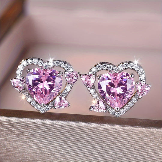 Fashionable Pink Zirconia Stud Earrings