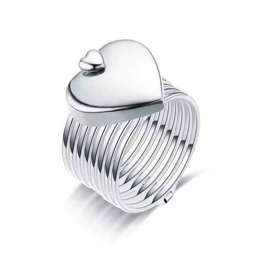 Silver Adjustable Heart Bracelet and Ring Set