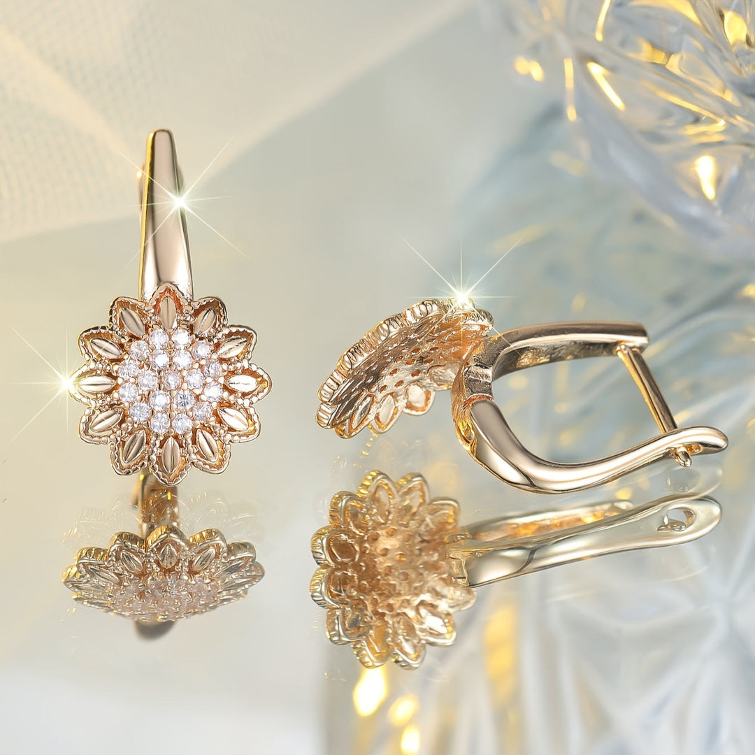 Elegant Floral Zirconia Hoop Earrings