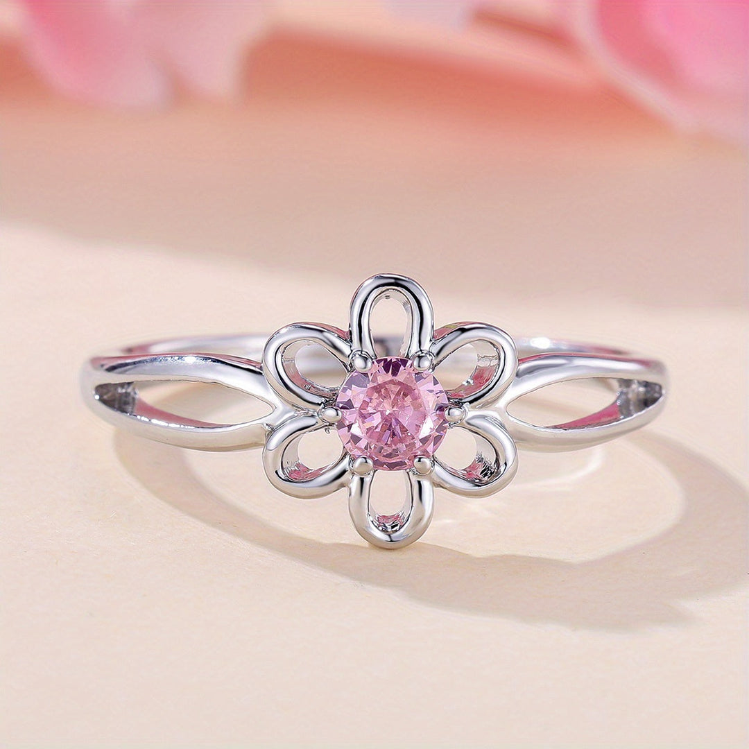 Timeless Pink Zirconia Flower Ring