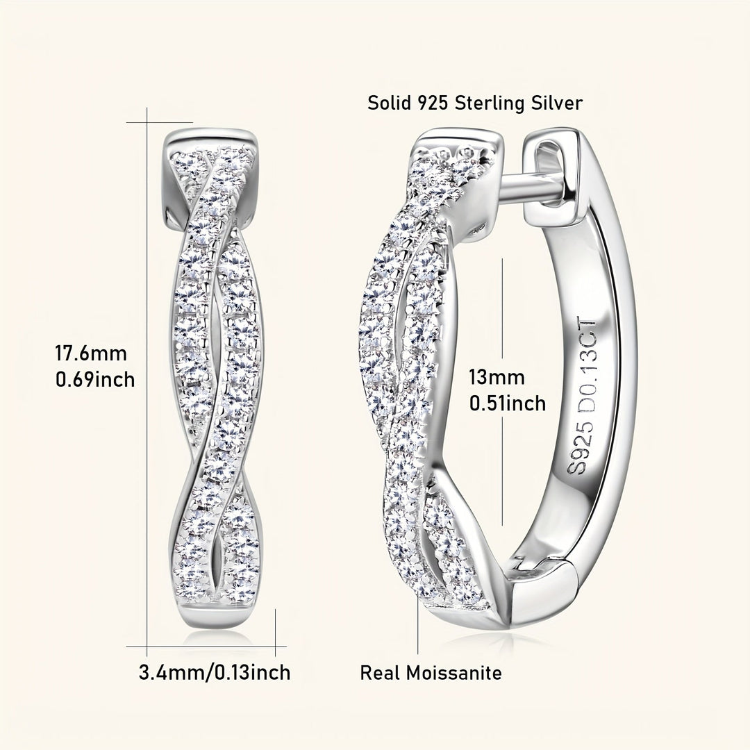 Moissanite Twisted Hoop Silver Earrings