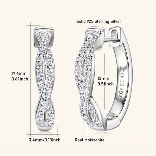 Moissanite Twisted Hoop Silver Earrings
