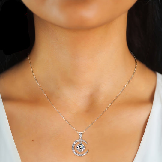 Round Moissanite Moon Sun Pendant Necklace
