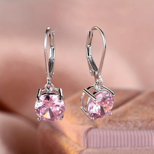 Silver Round Colorful Zirconia Earrings
