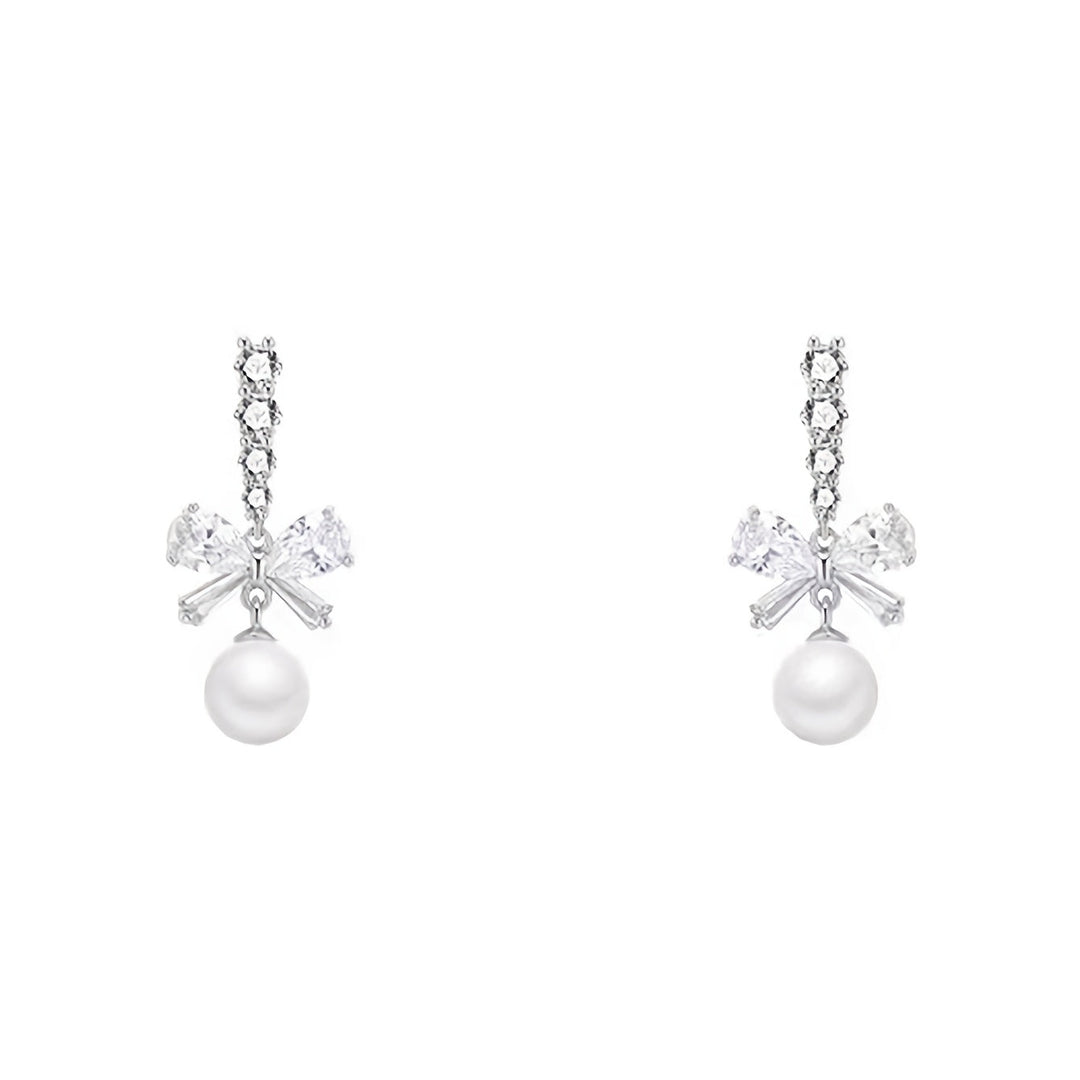 Rhinestone Bows Imitation Pearls Earrings