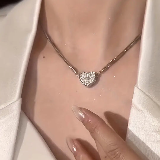 Layered Magnet Necklace with Zircon Heart