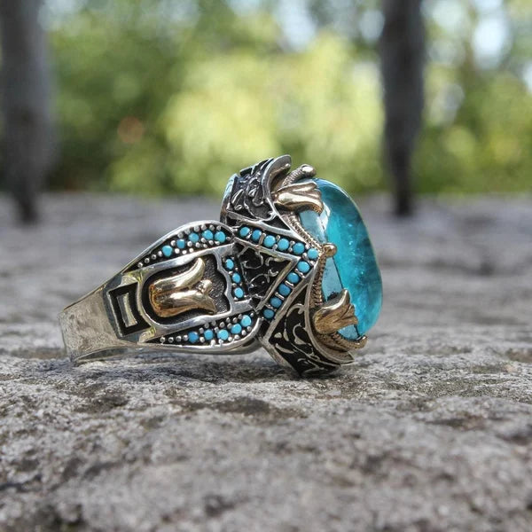 Blue Carved Sapphire Gem Ring