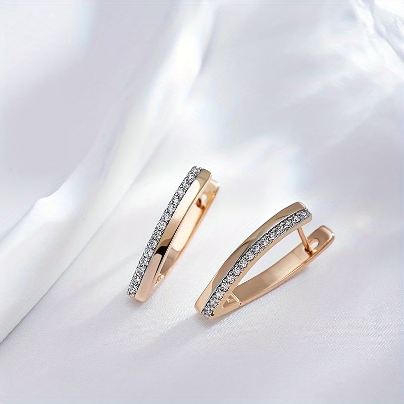 Elegant V-Shape Zirconia Hoop Earrings