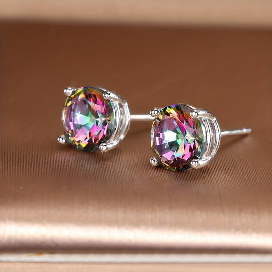 Rainbow Topaz Silver Stud Earrings