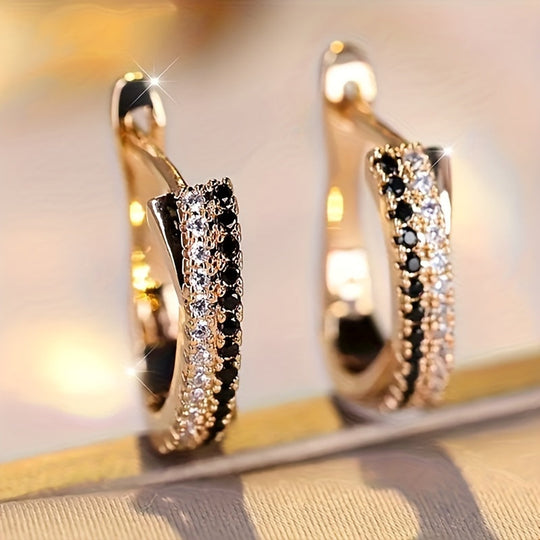 Golden Luxury Hoop Earrings with Zirconia