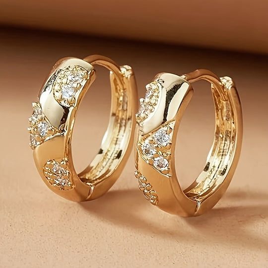 Elegant Classic Inlaid Zirconia Hoop Earrings