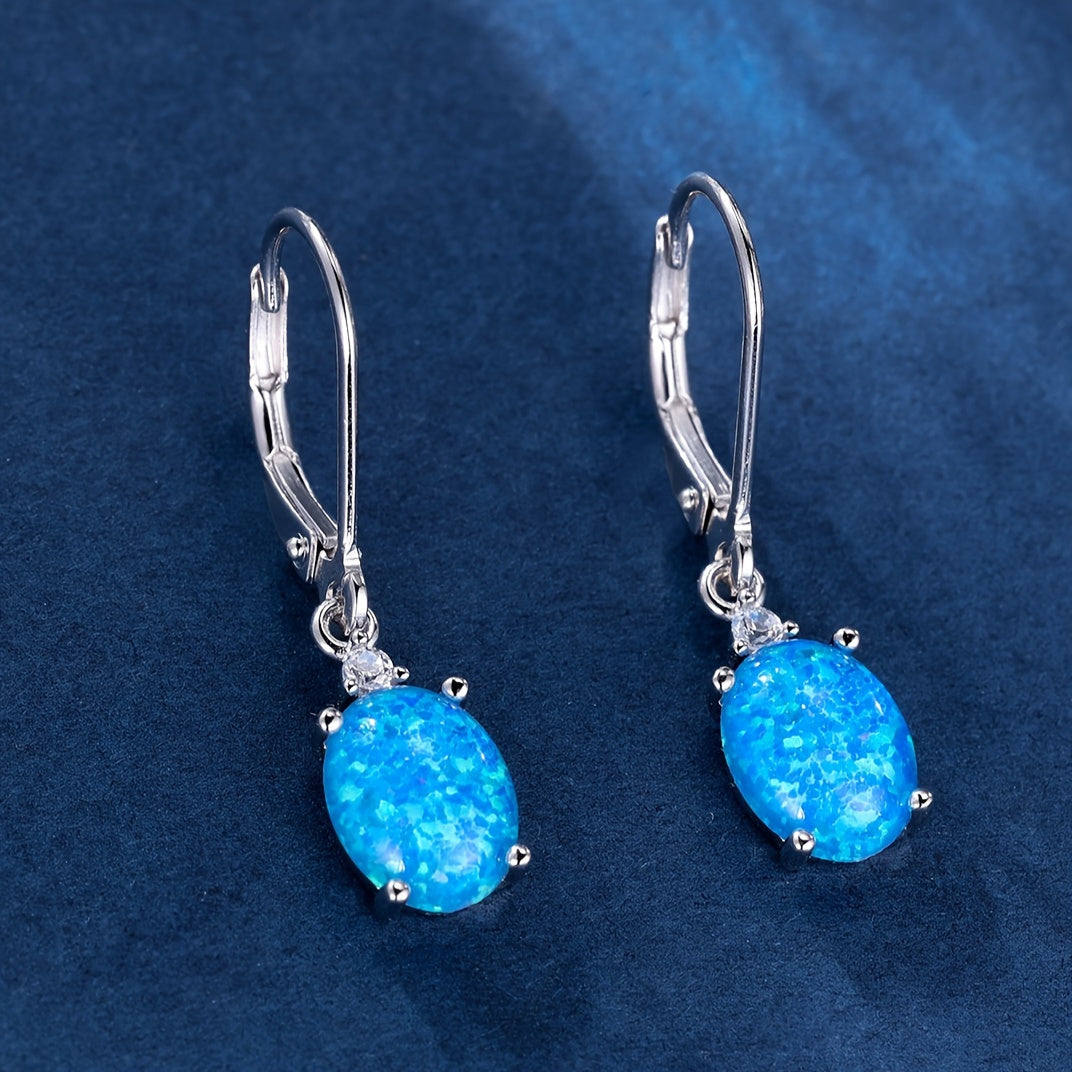 Silver Dangle Opal Earrings