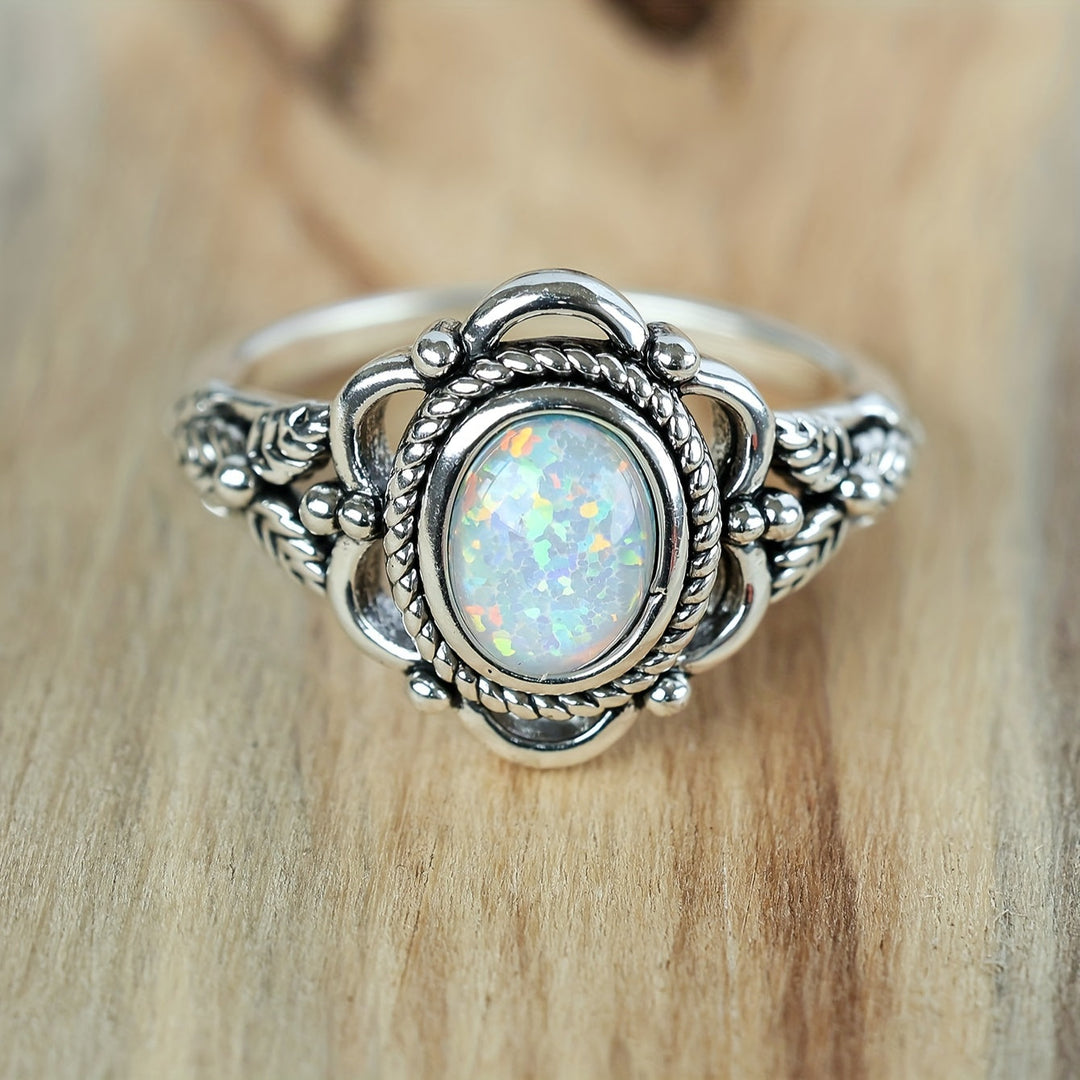 Vintage Silver Opal Retro Ring