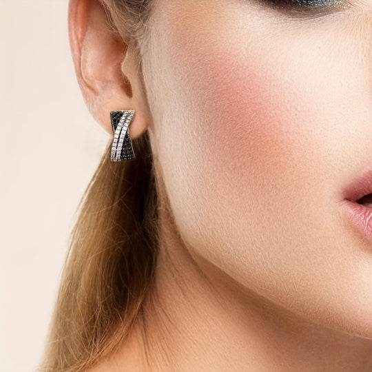 Unique Black and White Zirconia Earrings