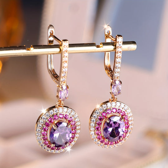 Purple Cubic Zirconia Drop Earrings