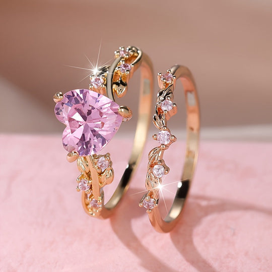 Elegant Heart Zirconia Ring Set